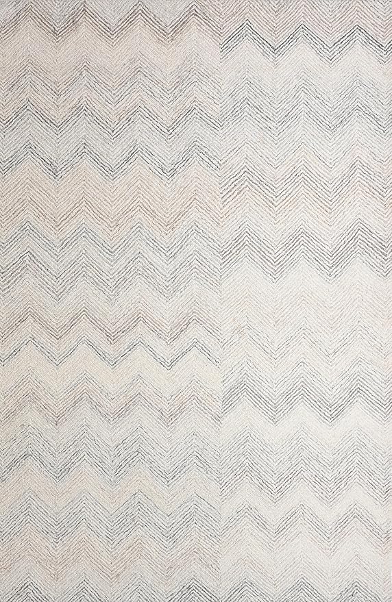 Modern Herringbone Chevron Collection Handcrafted Wool Area Rug - Durable, Zigzag Pattern, for High Traffic, Contemporary Design for Living Room, Bedroom, Dining Room Decor (Ivory-Multi, 8' round)