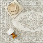 2x3 Area Rug Beige Washable Entryway Door Mat Indoor Vintage Medallion Floral Carpet Kitchen Bathroom Distressed Entrance Retro Small Non Slip Accent Throw Bedroom Office Dining Living Room