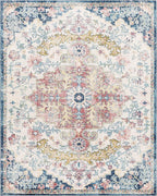 Livabliss Area Rugs - 9x12 Odelia Vintage Boho Aqua Burgandy Blue Area Rug for Living Room Bedroom - Floral Medallion Stain Resistant Carpet for Kitchen, Nursery, Office (8'10" x 12')