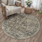Brown Round Area Rug 4ft Entryway 4x4 Circle Vintage Indoor Kitchen Washable Door Mat Living Room Carpet Non Slip Traditional Distressed Retro Accent Throw Rug Office Dining Room Bathroom