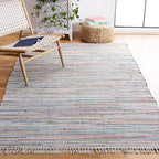 SAFAVIEH Rag Rug Collection Accent Rug - 3' x 5', Grey & Multi, Handmade Boho Stripe Cotton, Ideal for High Traffic Areas in Entryway, Living Room, Bedroom (RAR121M)