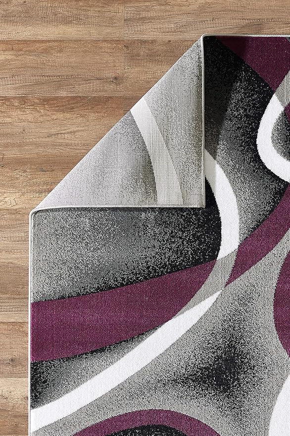 GLORY RUGS Modern Area Rug 8x10 Grey Swirls Carpet Bedroom Living Room Contemporary Dining Accent Sevilla Collection 4816A (Purple)