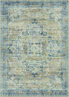 GENIMO Machine Washable 8x10 Area Rugs for Living Room, Non Slip Vintage Rugs, Low Pile Lightweight Chenille Print Rug for Bedroom, Dining Room, Home Office, Fade Blue