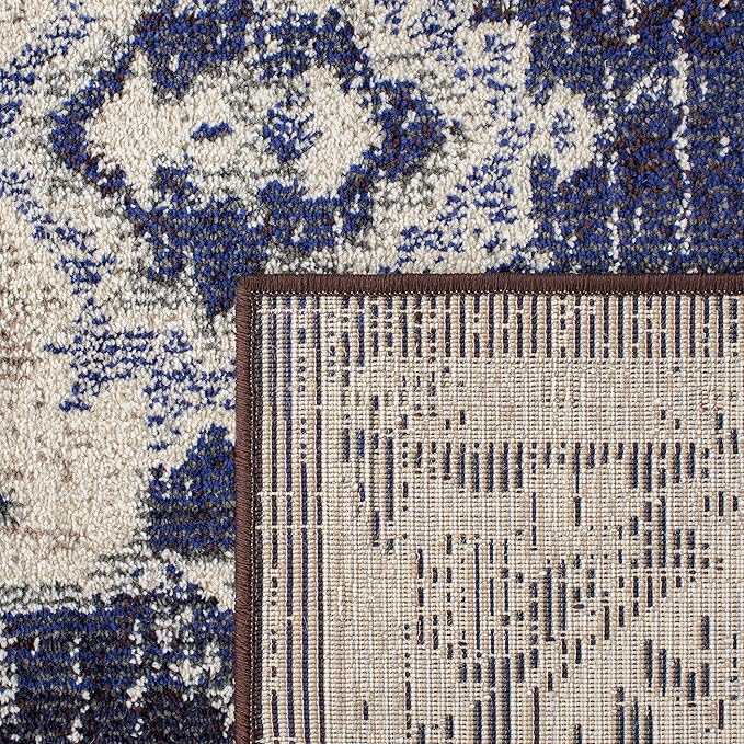 SAFAVIEH Monaco Collection Round Rug - 6'7" Round, Ivory & Navy, Traditional Design, Slip Resistant & Stain Resistant, Ideal for High Traffic Areas in Living Room, Bedroom & Dining Room (MNC243C-7R)