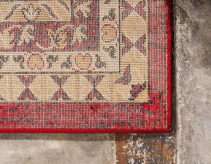 Unique Loom Taftan Collection Border Geometric Tribal Inspired Design Area Rug (7' 0 x 10' 0 Rectangular, Red/ Gold)