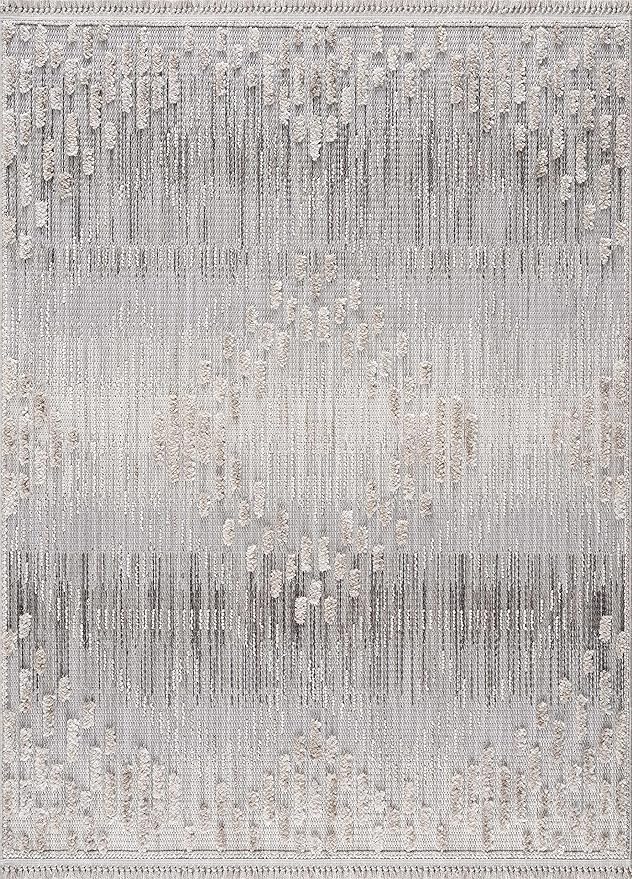 Hauteloom Poydras Farmhouse Living Room Bedroom Modern Moroccan Area Rug - Soft Shaggy High Low Carpet - High Pile - Bohemian, Boho - Gray, Beige, Cream - 6'7" x 9'
