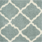 SAFAVIEH Dallas Shag Collection Area Rug - 4' Square, Seafoam & Ivory, Trellis Design, Non-Shedding & Easy Care, 1.5-inch Thick Ideal for High Traffic Areas in Living Room, Bedroom (SGD257C)