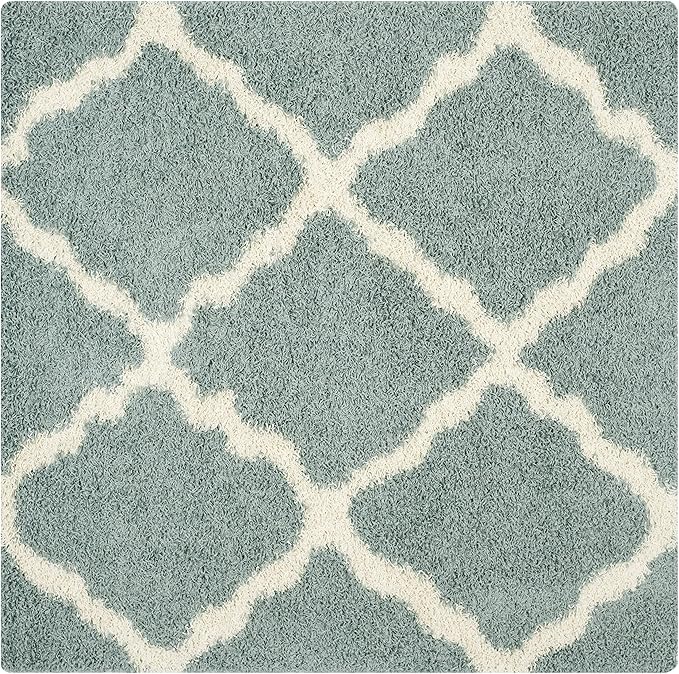 SAFAVIEH Dallas Shag Collection Area Rug - 8' Square, Seafoam & Ivory, Trellis Design, Non-Shedding & Easy Care, 1.5-inch Thick Ideal for High Traffic Areas in Living Room, Bedroom (SGD257C)