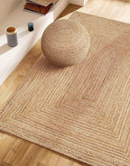 Hand Woven Farmhouse Jute Area Rug 6x9 Ft Rectuangle Natural Yarn, Rustic Vintage Beige Braided Reversible Rug, Eco Friendly Rugs for Bedroom, Kitchen, Living Room, Farmhouse 100% Jute Rug - Natural