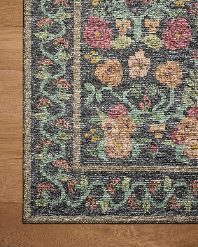 Loloi Rifle Paper Co. Rosa Collection RSA-01 Black 3'-9" x 5'-6" Accent Rug