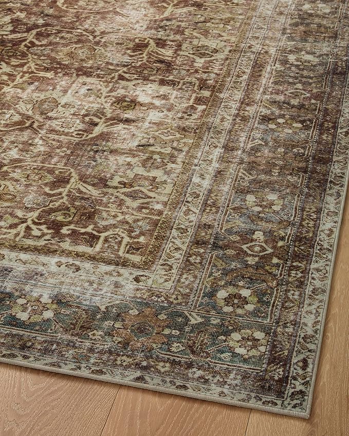 Loloi Magnolia Home by Joanna Gaines Sinclair Collection SIN-01 Rust/Lagoon 2'-3" x 3'-9", .25" Pile Height, Machine Washable, Accent Rug