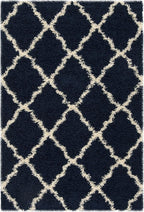 SAFAVIEH Dallas Shag Collection Accent Rug - 4' x 6', Navy & Ivory, Trellis Design, Non-Shedding & Easy Care, 1.5-inch Thick Ideal for High Traffic Areas in Entryway, Living Room, Bedroom (SGD257N)