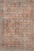 6x9 Area Rug Machine Washable Boho Rug for Living Room,Ultra-Thin Low Pile Carpet,Lightweight Printed Rug,Non Slip Floral Area Rug for Bedroom, Dining Room, Home Office,Terracotta/Indigo