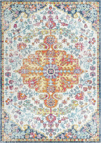 Livabliss Area Rugs - 12x18 Odelia Vintage Boho Aqua Off-White Blue Area Rug for Living Room Bedroom - Floral Medallion Stain Resistant Carpet for Kitchen, Nursery, Office (12' x 18')