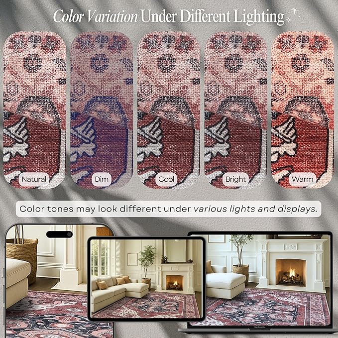 Fame Rugs Turkish Rug. Washable Vintage Oriental Antique Inspired Traditional Doormat Small Modern Area Rugs Luxury Entryway Entry Bedroom Bathroom Kitchen (404RR, 9' x 12')