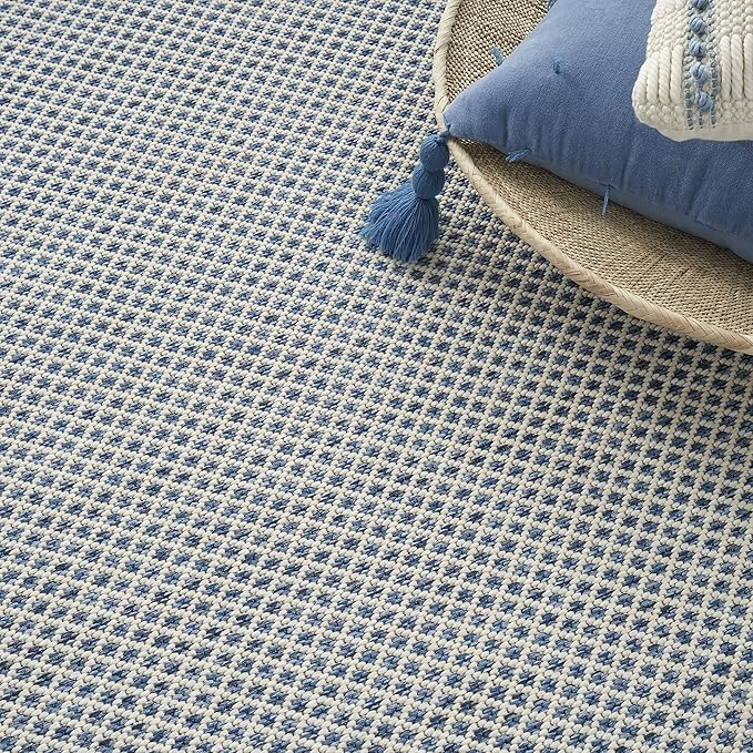 Nourison Home Courtyard Ivory Blue 7' x 10' Area Rug - Easy Clean, Non Shedding, Bed Room, Living Room, Dining Room, Kitchen (7' x 10')