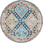 SAFAVIEH Madison Collection 6'7" Round Navy/Beige MAD418M Boho Diamond Distressed Non-Shedding Entryway Foyer Living Room Bedroom Kitchen Area Rug