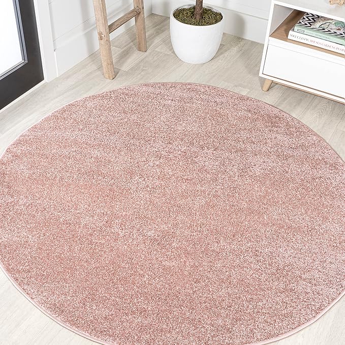 Eyely UES100P-4R Supersoft Haze Solid Low-Pile Indoor Area Rug, Coastal, Bohemian, Minimalist, Classic, Casual for Bedroom,Kitchen,Living Room,Non Shedding,Easy-Washing, Pink, 4' Round