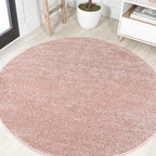 Eyely UES100P-8R Supersoft Haze Solid Low-Pile Indoor Area Rug, Coastal, Bohemian, Minimalist, Classic, Casual for Bedroom,Kitchen,Living Room,Non Shedding,Easy-Washing, Pink, 8' Round