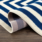 Abani Contemporary Blue & Ivory 6'x9' Area Rug, Contrasting Geometric Modern Stripe Symmetrical Living Room Carpet Rugs