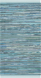 SAFAVIEH Rag Rug Collection Accent Rug - 3' x 5', Blue & Multi, Handmade Boho Stripe Cotton, Ideal for High Traffic Areas in Entryway, Living Room, Bedroom (RAR121B)