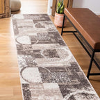 Rugshop Contemporary Abstract Circle Design Runner Rug, Fade-Resistant Carpet for Hallway, Entryway, or Kitchen, Brown, 2' x 7'2"
