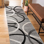 Rugshop Wavy Circles Design Runner Rug, Non-Shedding Carpet for Hallway or Entryway, Gray, 2' x 7'2"