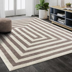 Abani Contemporary Beige & Ivory 5'3" x 7'6"(5'x8') Area Rug, Contrasting Geometric Modern Stripe Symmetrical Living Room Carpet Rugs