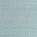 Unique Loom Outdoor Trellis Collection Area Rug - Tribal Trellis (7' 10" Square, Aqua/ Ivory)