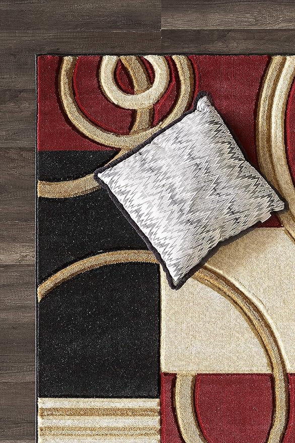 GLORY RUGS Area Rug Modern Soft Hand Carved Contemporary Floor Carpet with Premium Fluffy Texture for Indoor Living Dining Room and Bedroom Area (Dark Red, 8'x10')