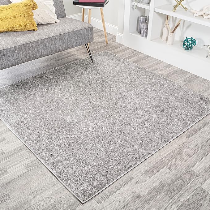 JONATHAN Y Haze Solid Low-Pile Light Gray 7x7 Square Indoor Area Rug, Coastal,Bohemian,Minimalist,Classic, Easy-Cleaning for Living Room,Bedroom,Kitchen,Pet Friendly,Non-Shedding (SEU100K-7SQ)