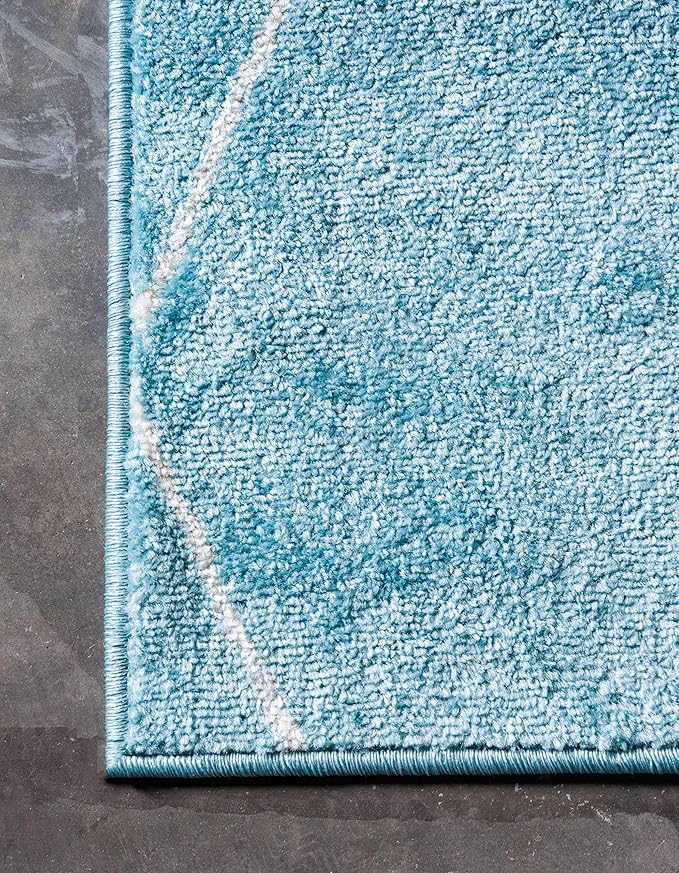 Unique Loom Trellis Frieze Collection Area Rug - Geometric (2' x 8' 8" Runner, Light Blue/ Ivory)