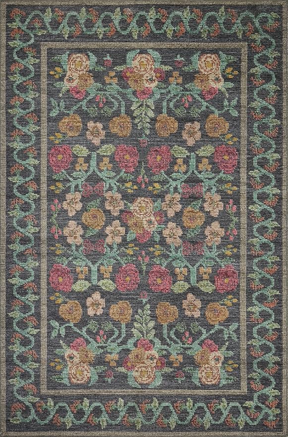 Loloi Rifle Paper Co. Rosa Collection RSA-01 Black 2'-6" x 12'-0" Runner Rug
