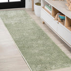 Eyely UES100O-210 Supersoft Haze Solid Low-Pile Indoor Runner Rug Casual;Contemporary;Solid;Traditional, Bedroom, Kitchen, Living Room, Easy-Cleaning, Non-Shedding, 2 X 10, Green