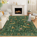 DUKINO 9x12 Rug, Washable Animal Living Room Rug with Non Slip Vintage Design, Soft Low Pile Large Carpet for Bedroom, Nursery, Dining Room, Farmhouse, Playroom, Green
