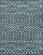 Unique Loom Outdoor Trellis Collection Area Rug - Tribal Trellis (7' 10" x 10' Rectangle Teal/Ivory)