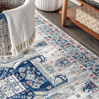 JONATHAN Y Modern Vintage Medallion Blue/Light Grey Indoor Area Rug, 4x6, Country, Floral, Easy-Cleaning for Living Room, Bedroom, Kitchen, Pet Friendly, Non-Shedding (MDP108A-4)