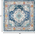 SAFAVIEH Monaco Collection Area Rug - 8' Square, Navy & Light Blue, Boho Chic Medallion Distressed Design, Non-Shedding & Easy Care, Ideal for High Traffic Areas in Living Room, Bedroom (MNC243N)