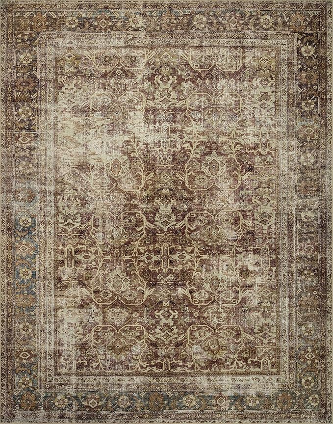 Loloi Magnolia Home by Joanna Gaines Sinclair Collection SIN-01 Rust/Lagoon 3'-6" x 5'-6", .25" Pile Height, Machine Washable, Accent Rug