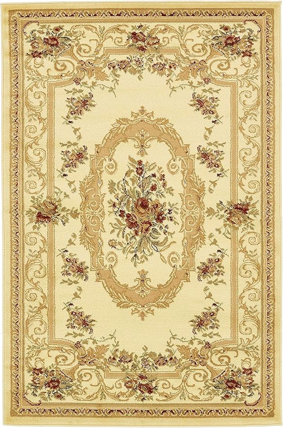 Unique Loom Versailles Collection Traditional Classic Floral Motif Area Rug (4' 0 x 6' 0 Rectangular, Ivory/ Tan)