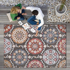 CAMILSON Indoor Outdoor Rug 10x14 Bohemian Medallion Floral Area Rugs for Indoor and Outdoor Patios Easy-Cleaning Non-Shedding Living Room Garden and Kitchen Washable Outside Carpet (10 x 14 / Brown)