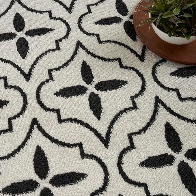 Nourison Home Nourison Essentials Ivory Black 8' x 10' Area Rug - Easy Clean, Non Shedding, Bed Room, Living Room, Dining Room, Kitchen (8' x 10')