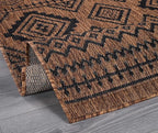 Beverly Rug Waikiki Boho Indoor Outdoor Rug 10x14, Washable Outside Carpet for Patio, Deck, Porch, Bohemian Area Rug, Farmhouse Rugs, Aztec Tribal Rug, Nut Brown and Black