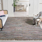 SAFAVIEH Rag Rug Collection X-Large Area Rug - 11' x 15', Rust & Multi, Handmade Boho Stripe Cotton, Ideal for High Traffic Areas in Living Room, Bedroom (RAR121E)