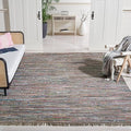 SAFAVIEH Rag Rug Collection Area Rug - 6' Square, Rust & Multi, Handmade Boho Stripe Cotton, Ideal for High Traffic Areas in Living Room, Bedroom (RAR121E)