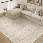 5x7 Washable Area Rug Beige Vintage Distressed Rug for Office Oriental Soft Thin Indoor Retro Carpet Non Slip Low Pile Floor Cover for Living Ding Room Bedroom Laundry Dorm