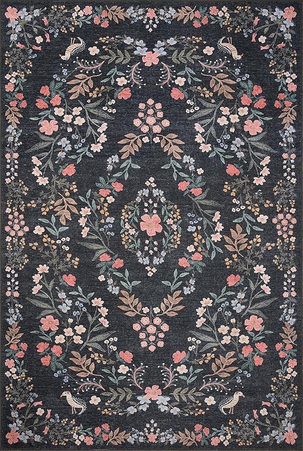 Loloi Rifle Paper Co. Maison Collection MAO-04 Tuileries Black 2'-0" x 5'-0", .19" Pile Height, Accent Rug
