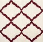 SAFAVIEH Dallas Shag Collection Area Rug - 4' Square, Ivory & Red, Trellis Design, Non-Shedding & Easy Care, 1.5-inch Thick Ideal for High Traffic Areas in Living Room, Bedroom (SGD257R)