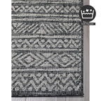FH Home Flat Woven Outdoor Rug - Waterproof, Easy to Clean, Stain resistant - Premium Polypropylene Yarn - Striped Boho - Patio,Deck,Porch,Balcony, Laundry Room - Amman - Charcoal - 3ft 11in x 5ft 6in