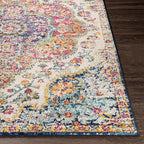 Livabliss Area Rugs - 2x3 Romaine Vintage Boho Fuchsia Mustard Blue Area Rug for Living Room Bedroom - Floral Medallion Stain Resistant Carpet for Kitchen, Nursery, Office (2' x 3')